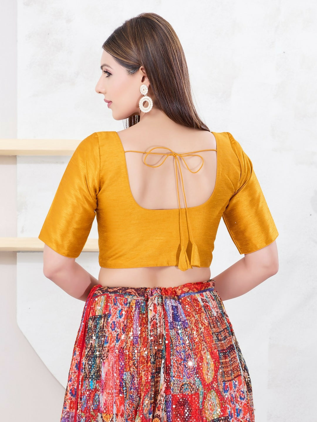 Mustard Dupion Silk Front-Open Sleeveless Blouse
