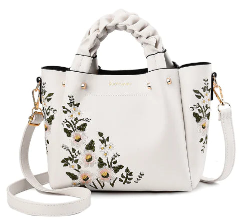 Women's Floral Handbag - Crossbody Shoulder Bag