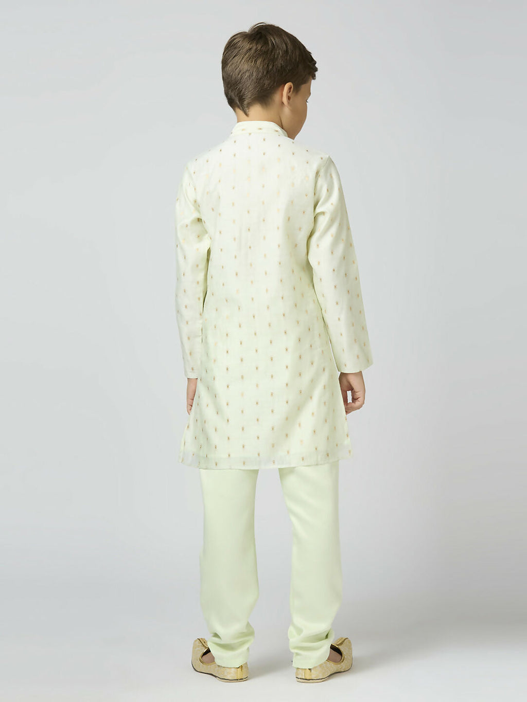 Boys Pista Chanderi Kurta and Pyjama Set with Traditional Butta
