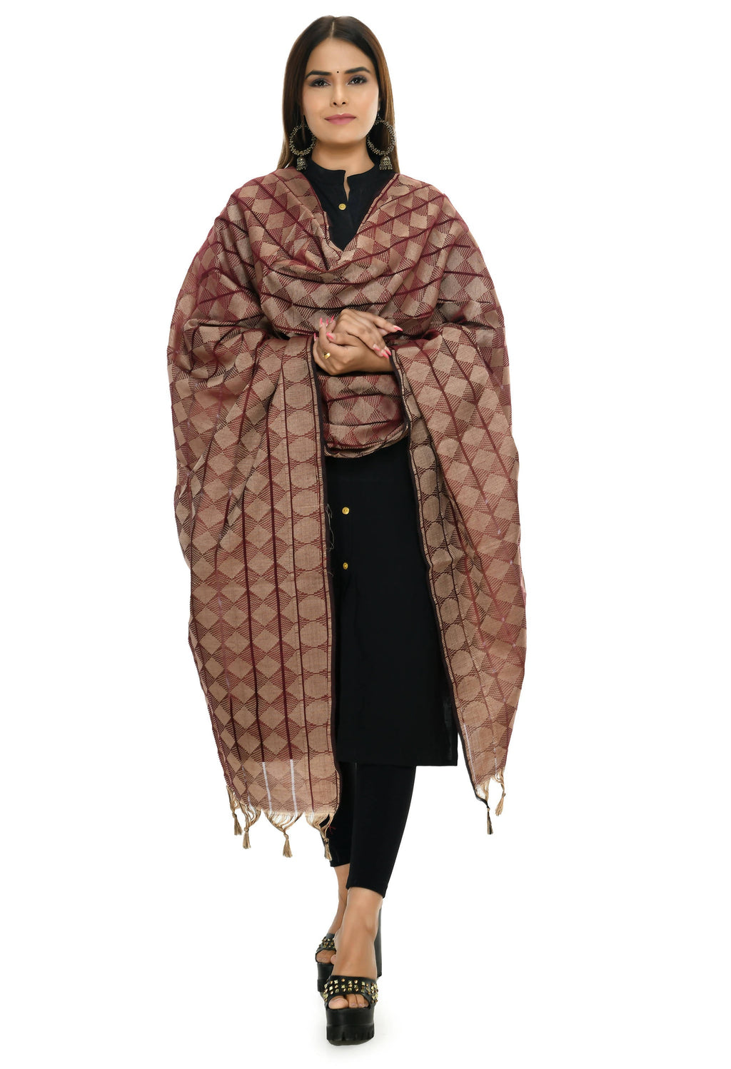 Maroon handloom cotton dupatta for traditional ethnic outfits