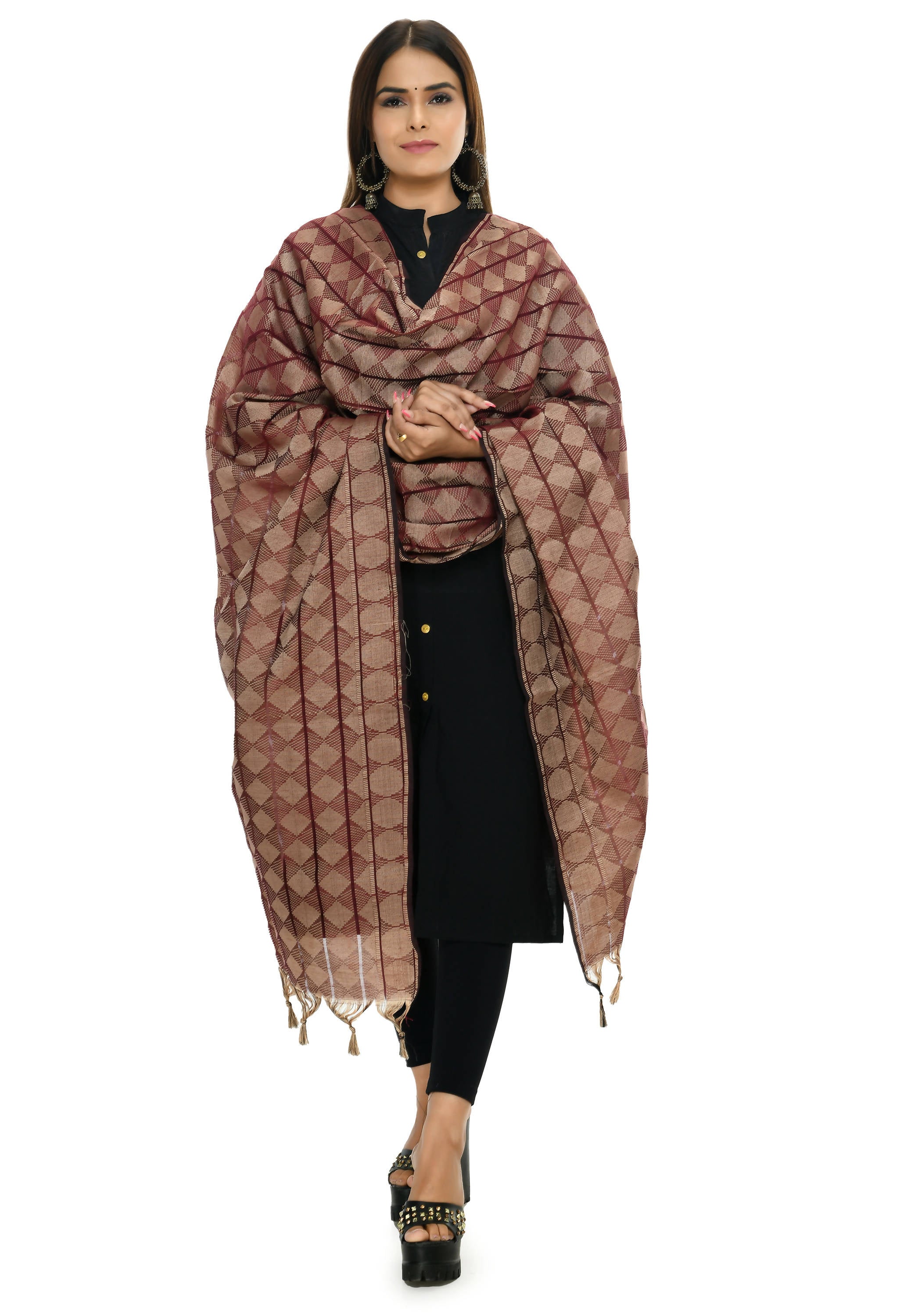Maroon handloom cotton dupatta for traditional ethnic outfits