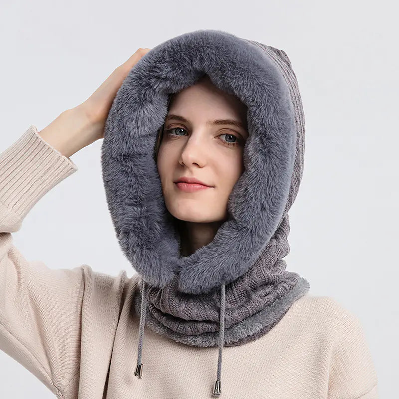 Women's Knitted Cashmere Winter Cap and Mask Set