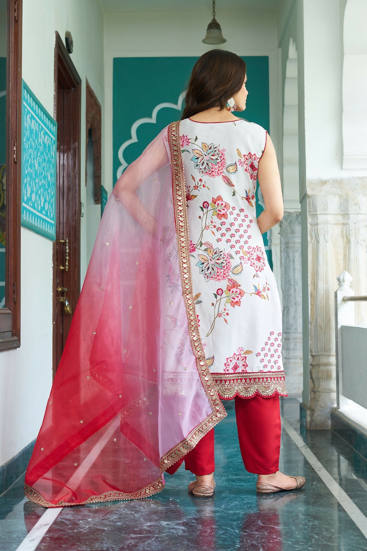 White Georgette Embroidered Kurta Set with Sequence Work
