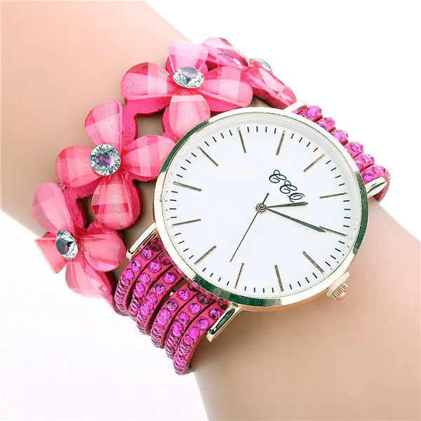 Women Floral Crystal Charm Bracelet Watch in Pink - Image 9