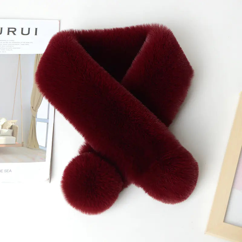 Women Plush Faux Rabbit Fur Winter Scarf Soft Warm Neck Wrap - Image 11