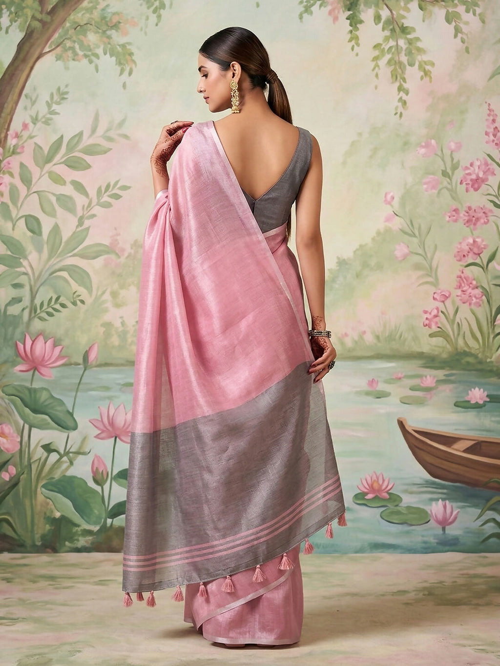 Light Pink Tissue Silk Saree with Matching Blouse