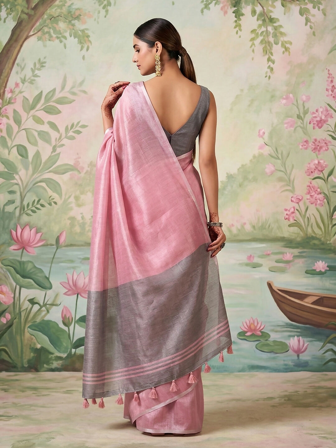Light Pink Tissue Silk Saree with Matching Blouse