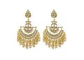 A pair of traditional golden white Kundan and Pearl drop earrings for women