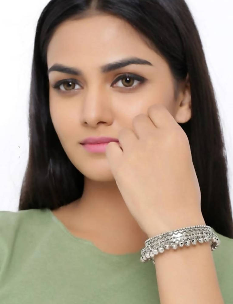 Oxidised Silver Bohemian Bracelet with Ghungroo for Women